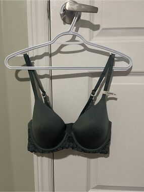 NWT aerie Sunnie Lace Full Coverage Lightly Lined Bra Dark Sage Green